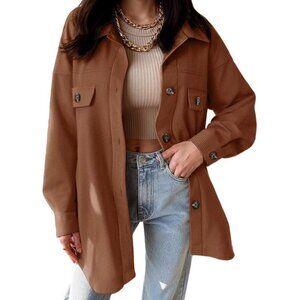 Womens Corduroy Shacket Large Casual Button-Down Long Sleeve Tops